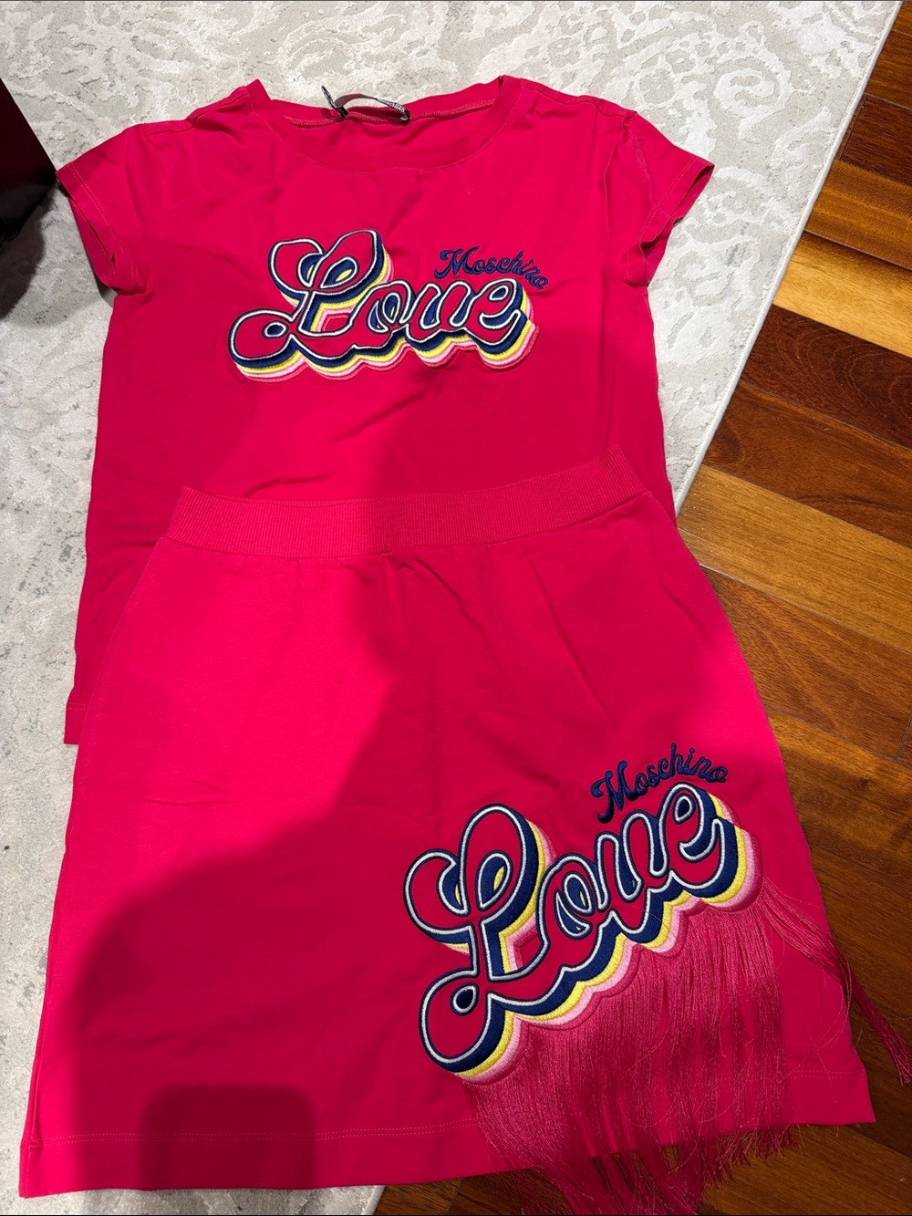 Moschino Bright Pink 'Love' Tee & Skirt Set